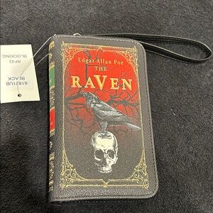 The Raven Wristlet Clutch in Black and Red NWOT
